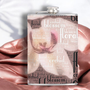 Rose Gold Orchid Floral Blossom Collage Hip Flask