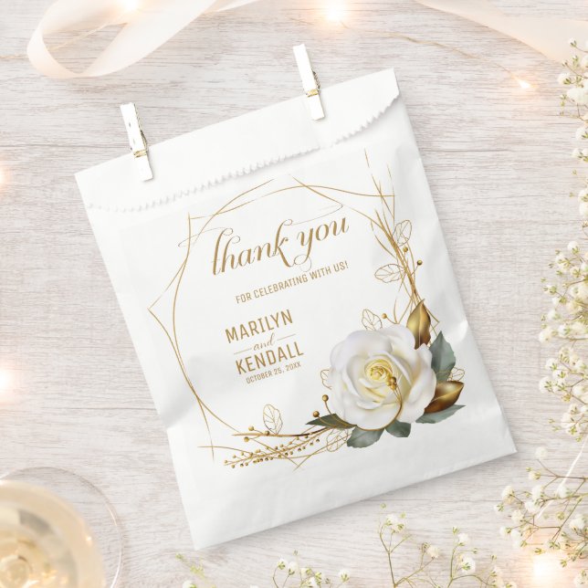 Rose Gold Organic Floral Thank You Favour Bag (Clipped)
