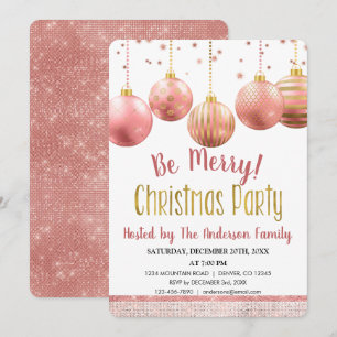 Rose Gold Ornament Christmas Holiday Dinner Party Invitation