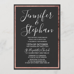 Rose Gold Outline Border Simple Black Wedding Invitation