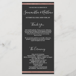 Rose Gold Outline Border Simple Black Wedding Program