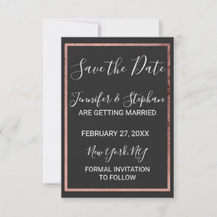 Rose Gold Outline Border Simple Black Wedding Save The Date