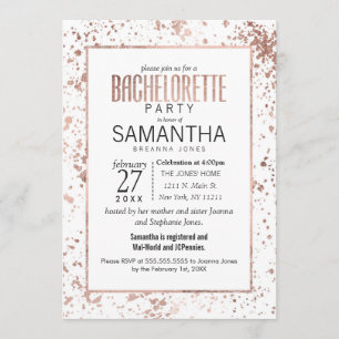 Rose Gold Paint Splatters Bachelorette Party Invitation