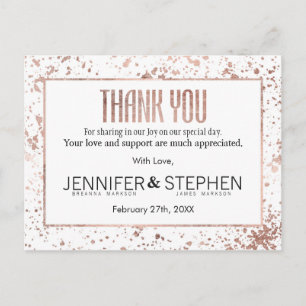 Rose Gold Paint Splatters Thank You Postcards