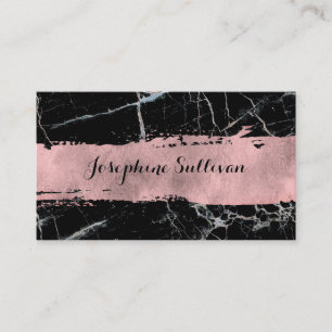 rose gold paint stroke on black and white marble business card