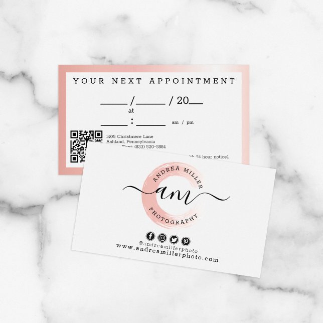 Rose Gold Paint Swash Chic Logo Salon Appointment Business Card (Creator Uploaded)