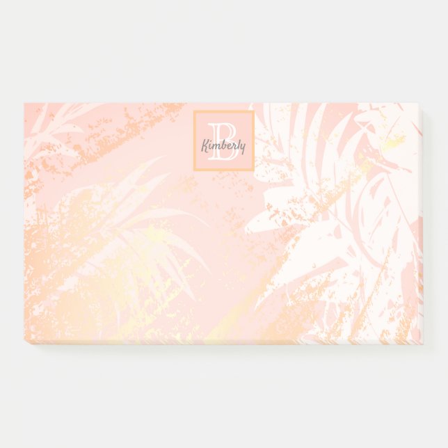 Rose gold palm leaves monogram post-it notes (Front)