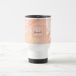 Rose gold palm leaves monogram travel mug