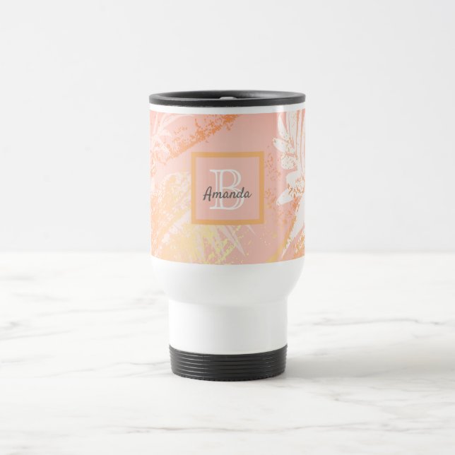Rose gold palm leaves monogram travel mug (Center)
