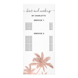 Rose gold palm tree hair makeup price rack card
