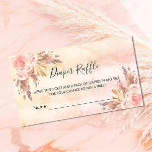 Rose gold pampas baby shower diaper raffle ticket enclosure card