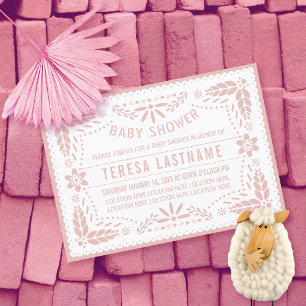 Rose gold papel picado Mexican baby girl shower Invitation