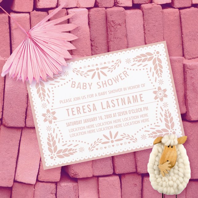 Rose gold papel picado Mexican baby girl shower Invitation (Creator Uploaded)