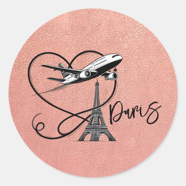 Rose Gold Paris Passport  Classic Round Sticker (Front)