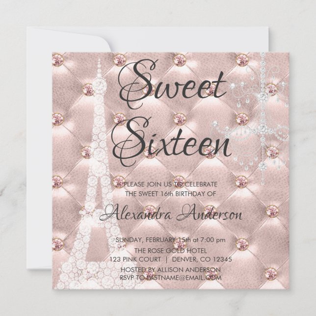 Rose Gold Paris Sweet Sixteen Birthday Party Invitation (Front)