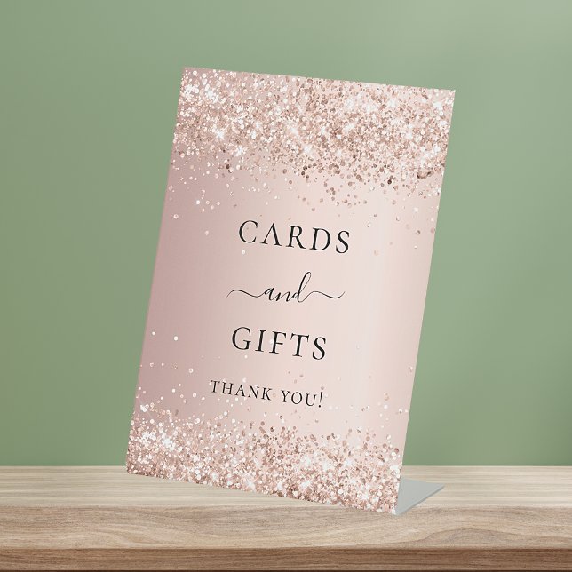 Rose gold party cards gifts pedestal sign (Creator Uploaded)