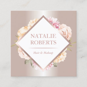 Rose Gold Pastel Floral Makeup Artist Hair Salon Square Business Card