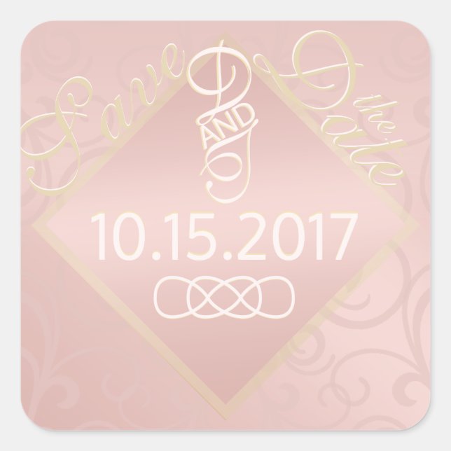 Rose Gold Pattern Save the Date Stickers (Front)