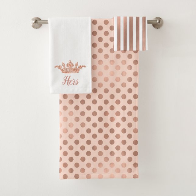 Rose Gold Patterns and Crown Bath Towel Set (Insitu)