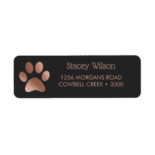 Rose Gold Paw Print Logo On Deep Charcoal Return Address Label