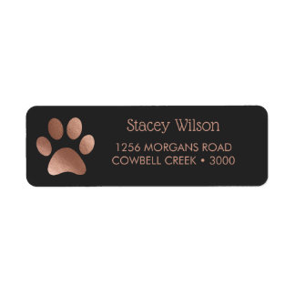 Rose Gold Paw Print Logo On Deep Charcoal Return Address Label