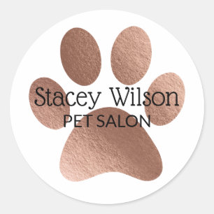 Rose Gold Paw Print Logo On White Product Label