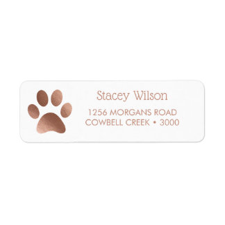 Rose Gold Paw Print Logo On White Return Address Label