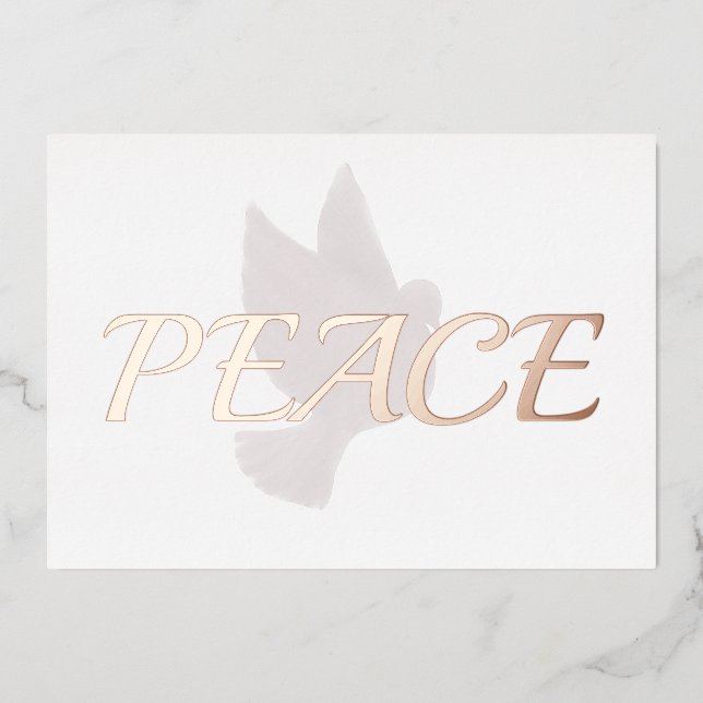 Rose Gold Peace over Dove Foil Holiday Card (Front)