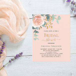 Rose gold peach budget Bridal Shower invitation