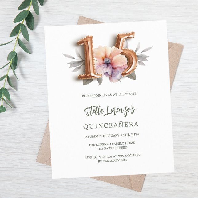 Rose gold peach floral green budget Quinceanera (Creator Uploaded)
