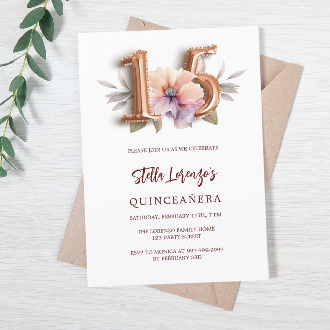 Rose gold peach floral luxury Quinceanera Invitation (Creator Uploaded)