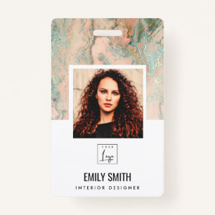 ROSE GOLD PEACH GREEN EMPLOYEE PHOTO BAR CODE NAME ID BADGE