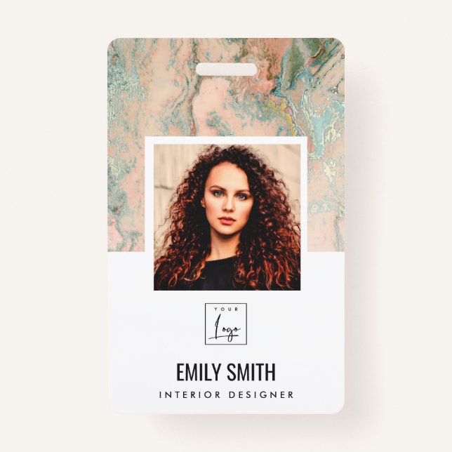 ROSE GOLD PEACH GREEN EMPLOYEE PHOTO BAR CODE NAME ID BADGE (Front)