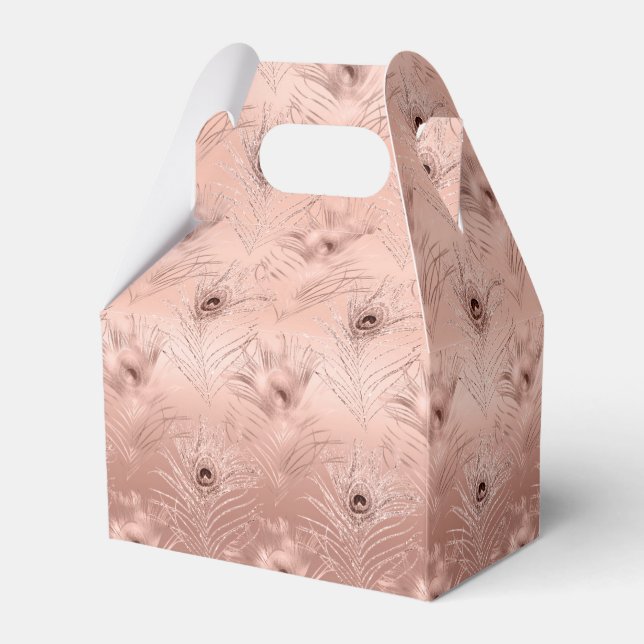 Rose Gold Peacock Feather Favour Box (Back Side)
