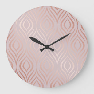 Rose gold peacock feathers, vintage large clock