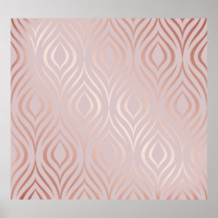 Rose gold peacock feathers, vintage poster