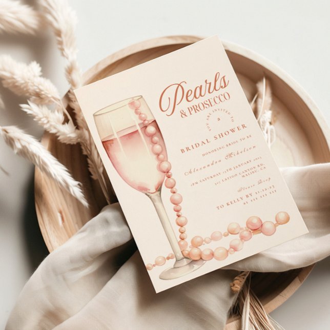 Rose Gold Pearls and Prosecco Bridal Shower Invitation (Creator Uploaded)