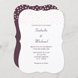 Rose Gold Pearls on Cassis & White Wedding Invitation