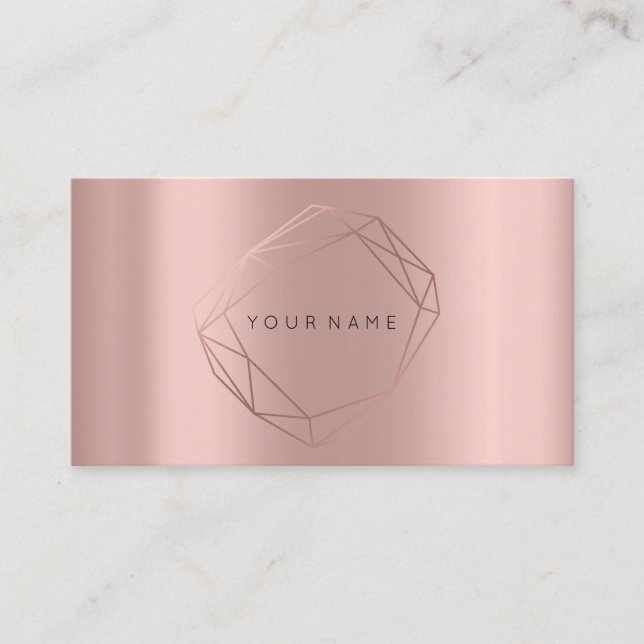 Rose Gold Pearly Poligonal Frame Lux Copper Peach Business Card (Front)