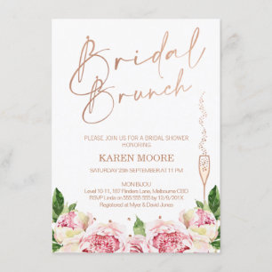 Rose Gold  Peonies Bridal Brunch Shower Invitation