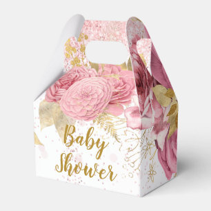 Rose Gold Peonies Glitter Girl Baby Shower Favour Box