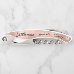 Rose Gold  Personalised Bridesmaid Wedding Custom Corkscrew