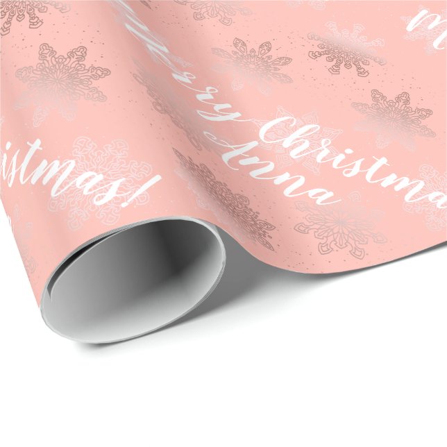 Rose Gold Personalised Christmas Pattern Wrapping Paper (Roll Corner)