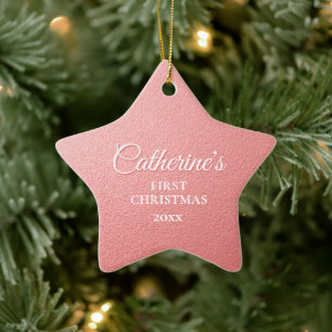 Rose Gold Personalised First Christmas Star Ceramic Ornament