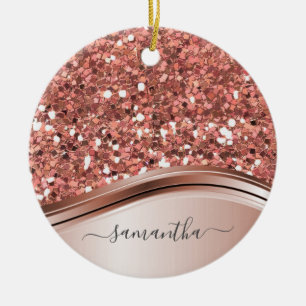 Rose Gold Personalised Handwritten Glitter Ceramic Ornament