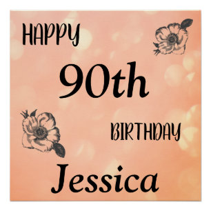 Rose Gold personalised Happy 90th Birthday Poster