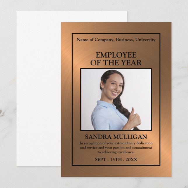 Rose Gold/Personalized Photo - Employee Award Card (Front/Back)