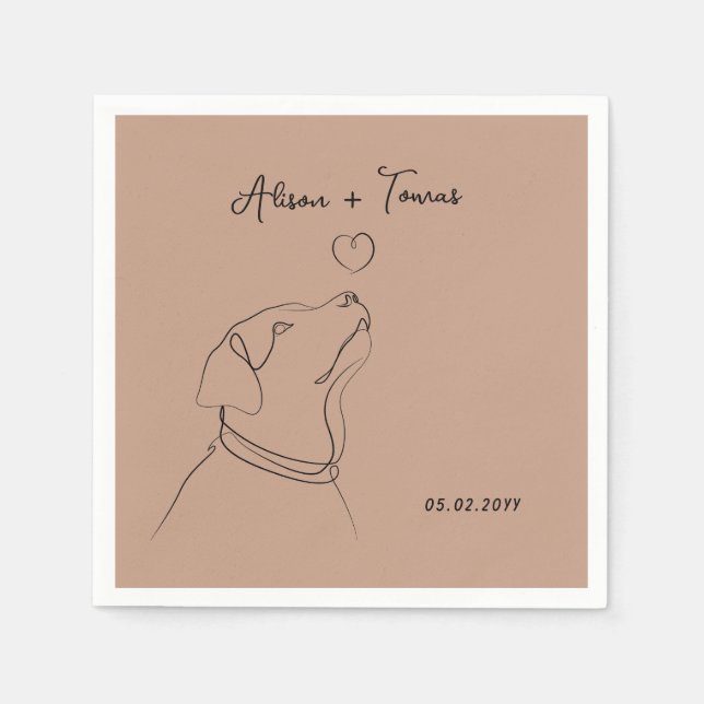 Rose Gold Pet Doodle Engagement Wedding Template Napkin (Front)