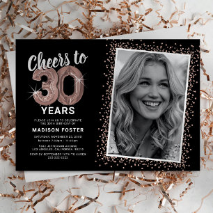 Rose Gold Photo 30th Birthday Invitation