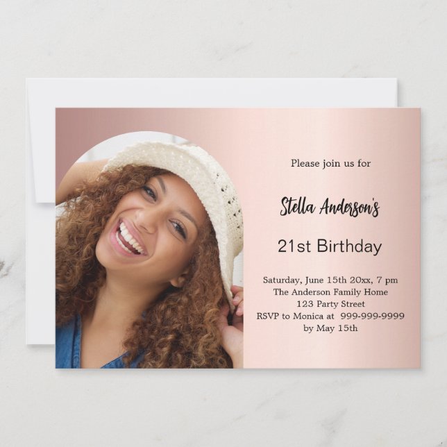 Rose gold photo arch birthday invitation (Front)